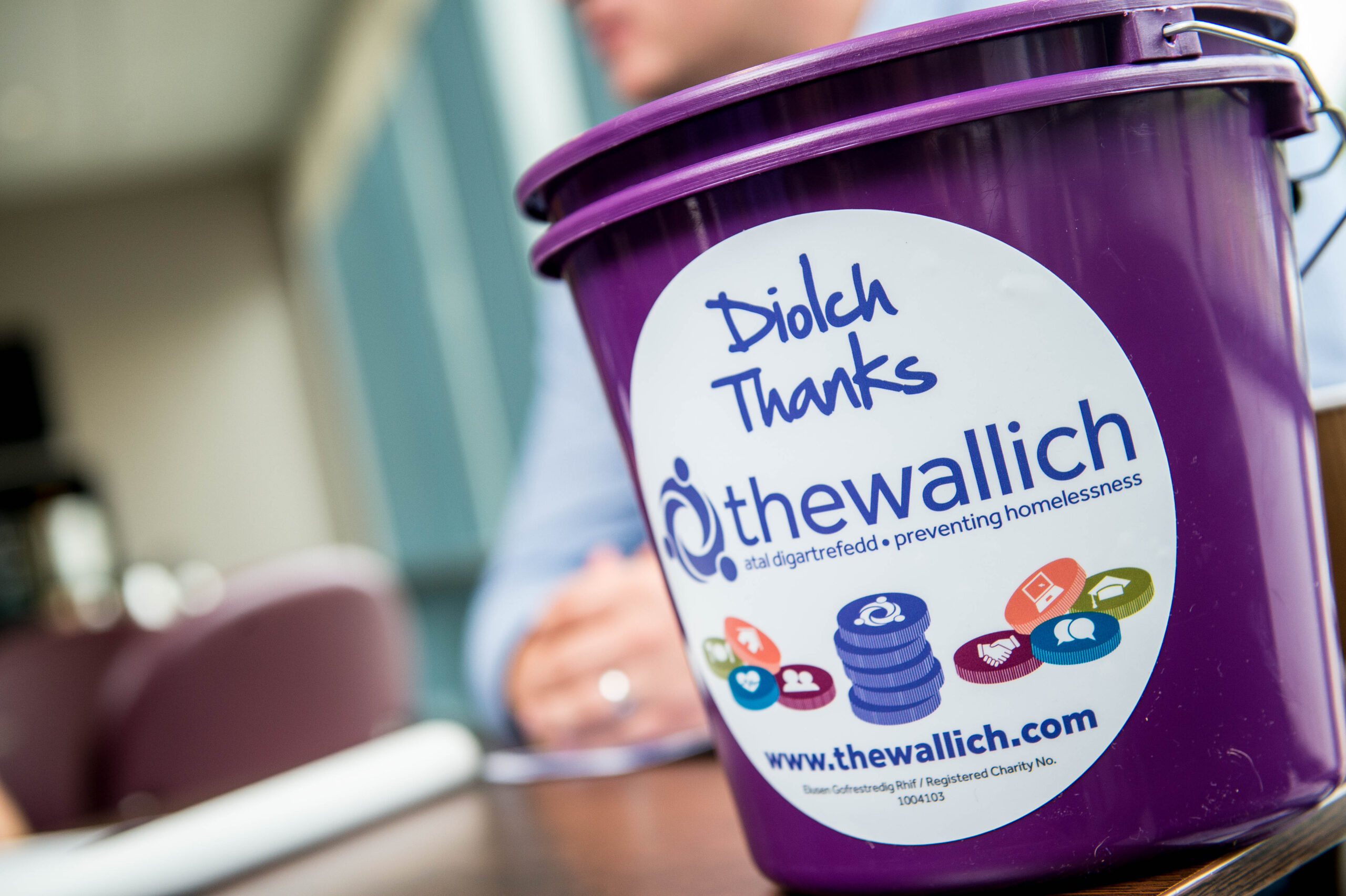 Fundraising collecting bucket for The Wallich