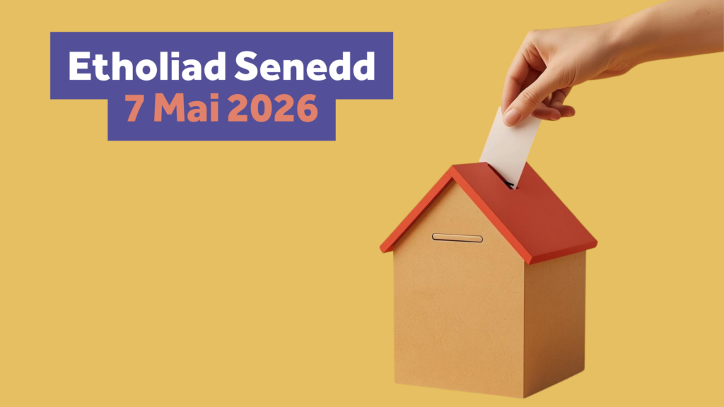 Picture of hand inserting ballot into a house