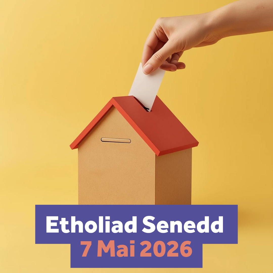 Image of hand inserting ballot into box shaped as a house