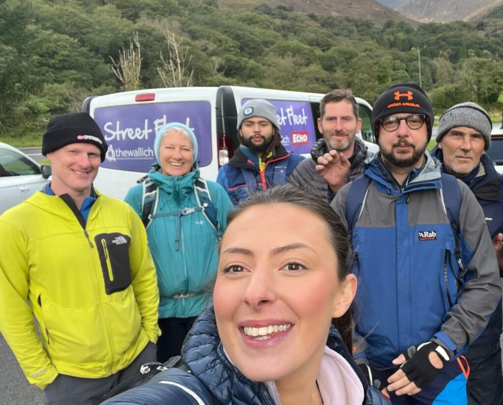 Group of service users and staff in a hiking trip
